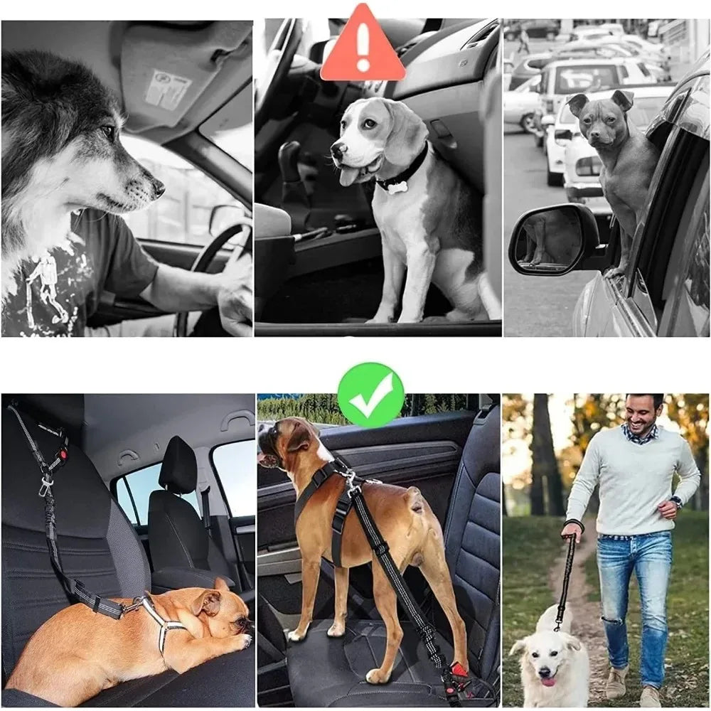 2-in-1 Dog Car Seatbelt Adjustable Reflective