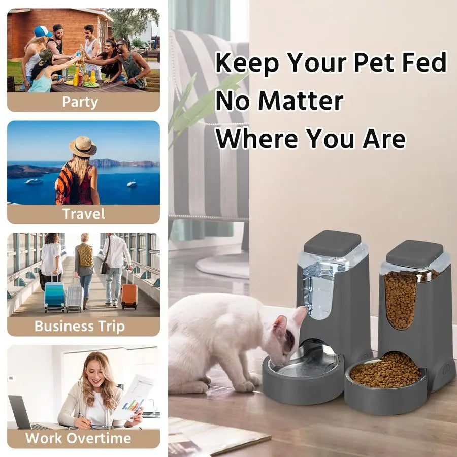 2 Pack Automatic Feeder and Stainless Steel Water Dispenser