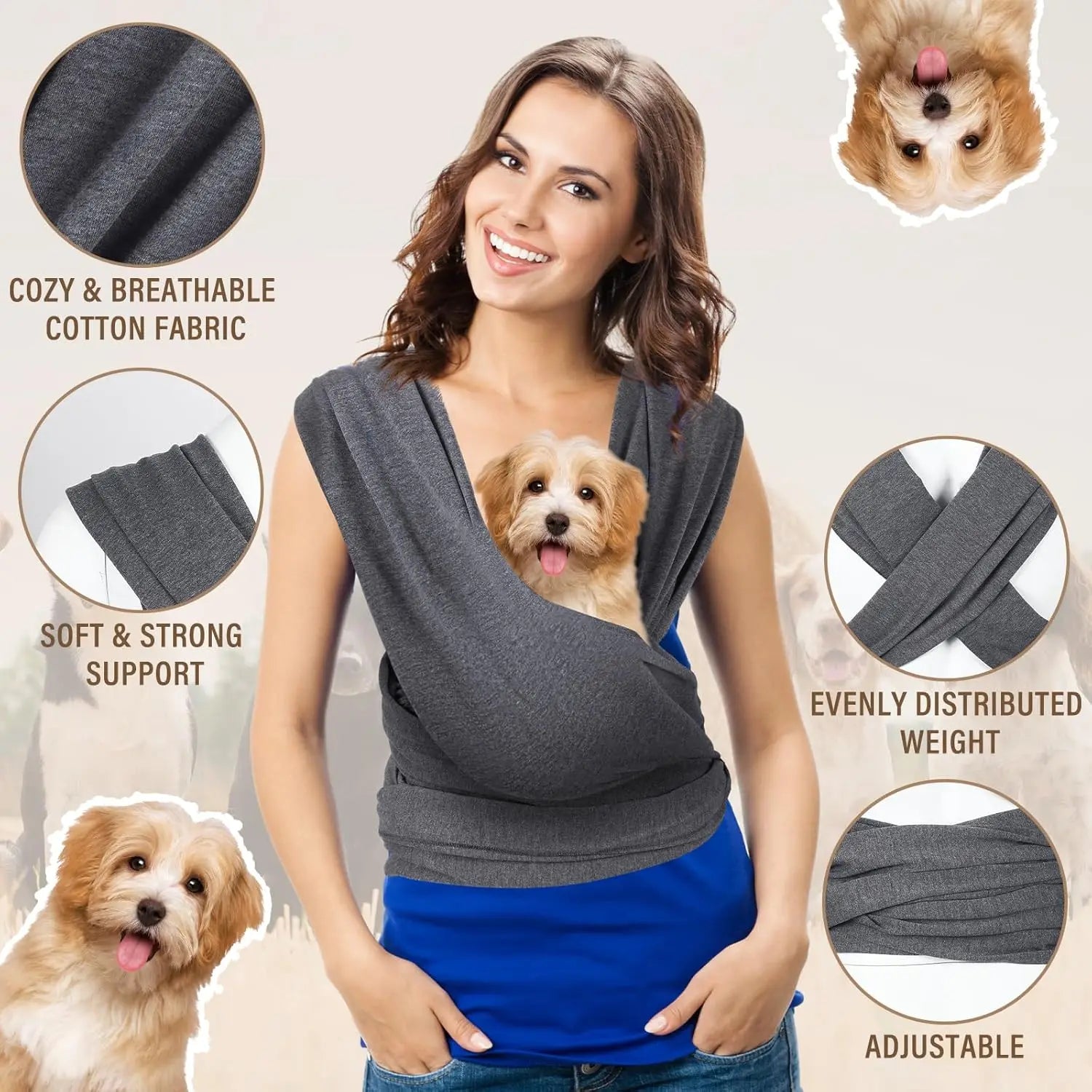 Adjustable Chest Wrap for Cats & Dogs, Soft Cotton