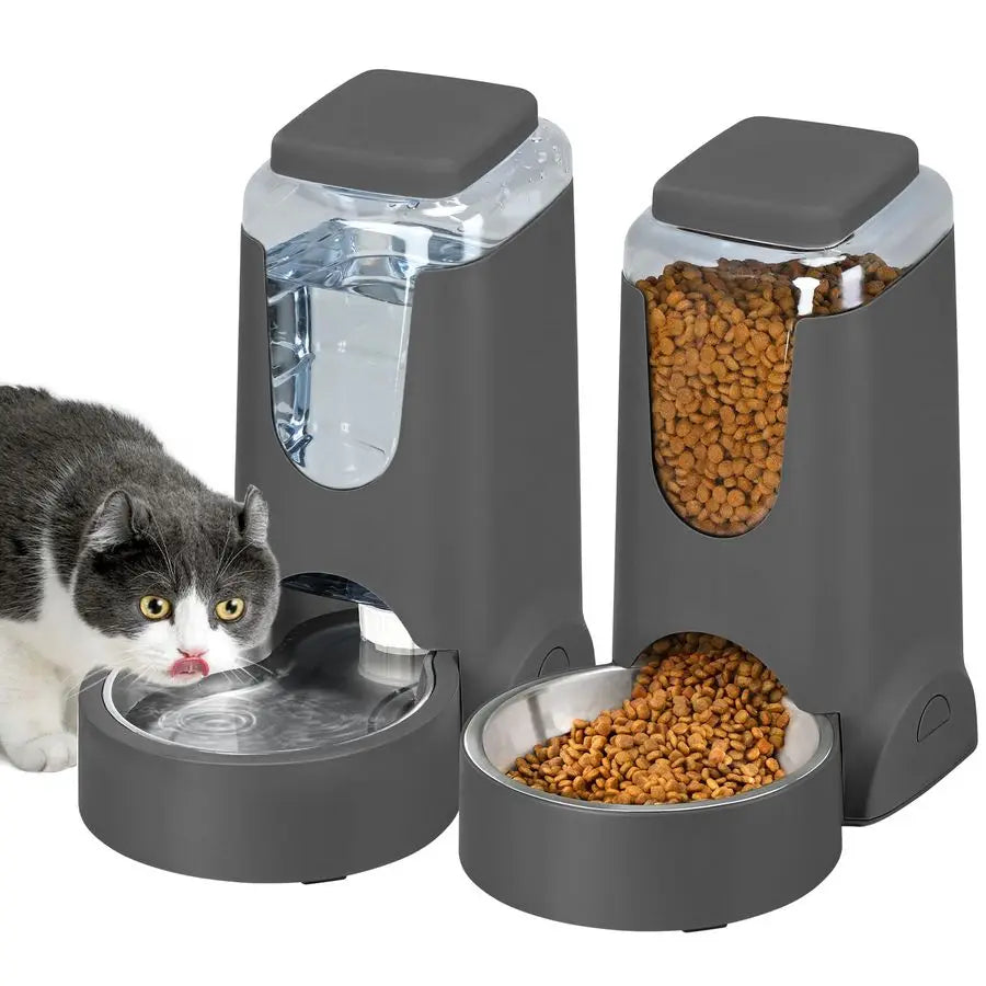 2 Pack Automatic Feeder and Stainless Steel Water Dispenser