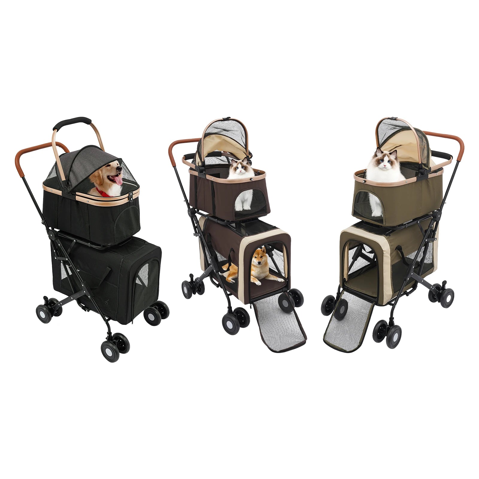 3-in-1 Multifunctional  Foldable Pet Stroller With 2 Pet Carriers