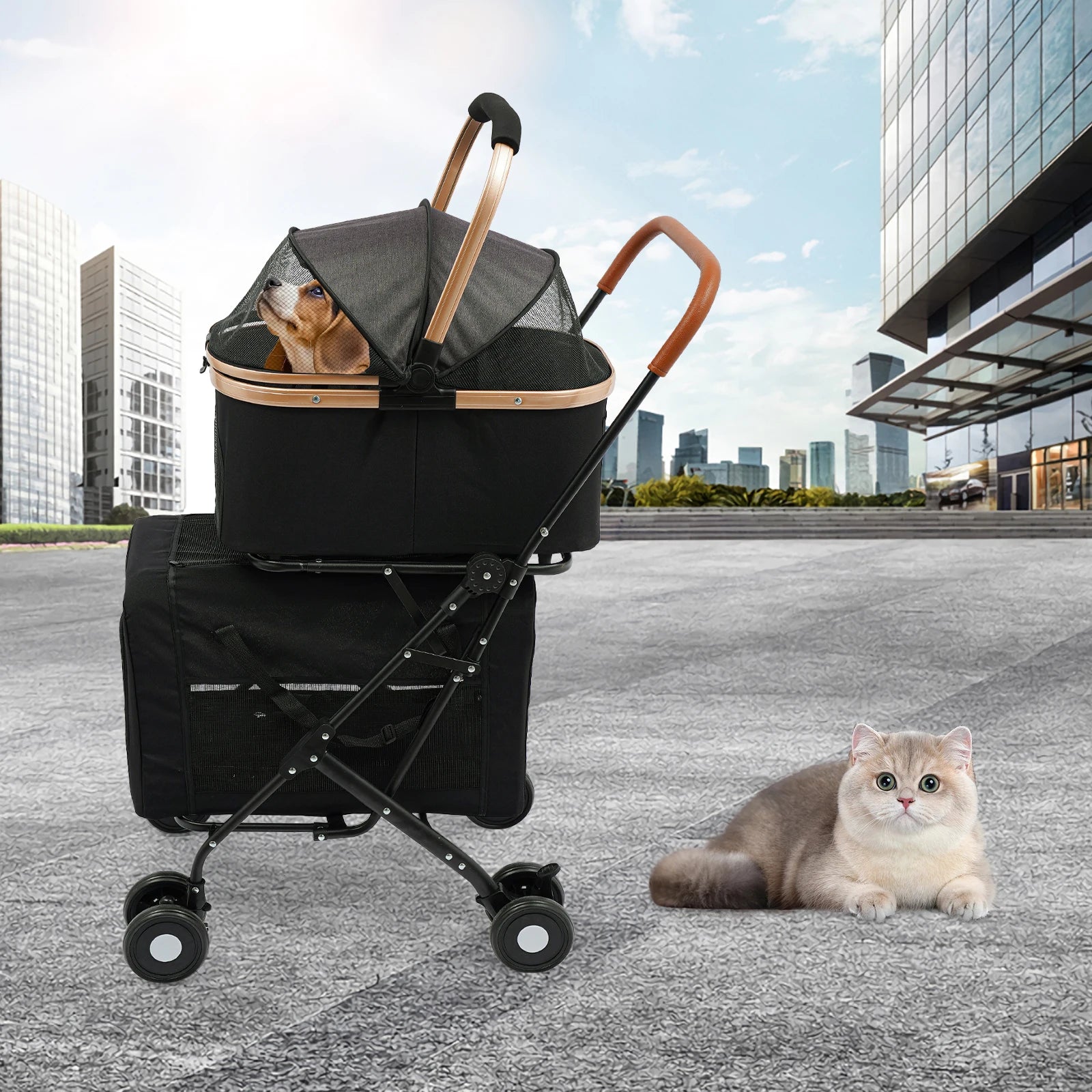 3-in-1 Multifunctional  Foldable Pet Stroller With 2 Pet Carriers