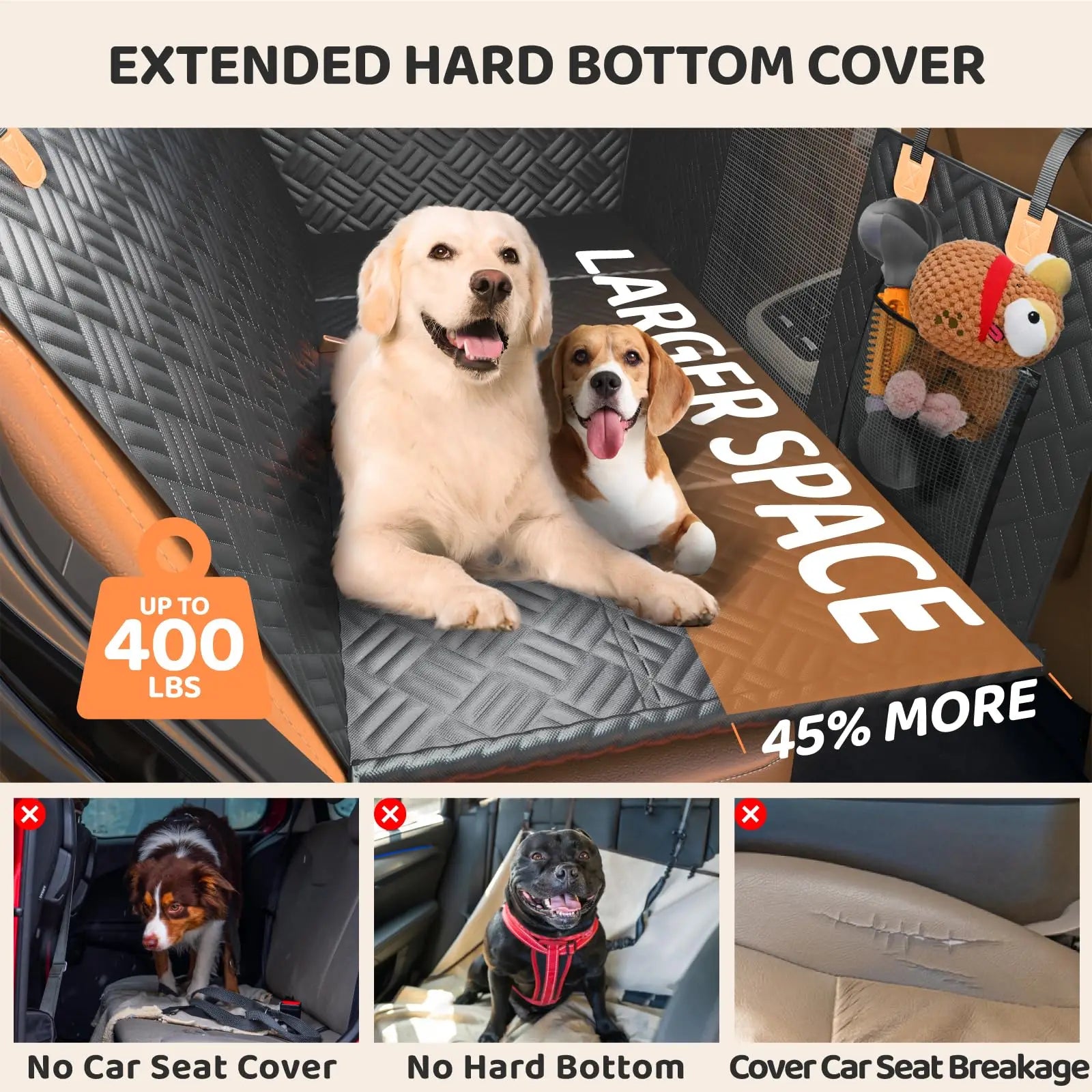 Rear Seat Cover, Hard Bottom, Anti-Scratch Washable Hammock