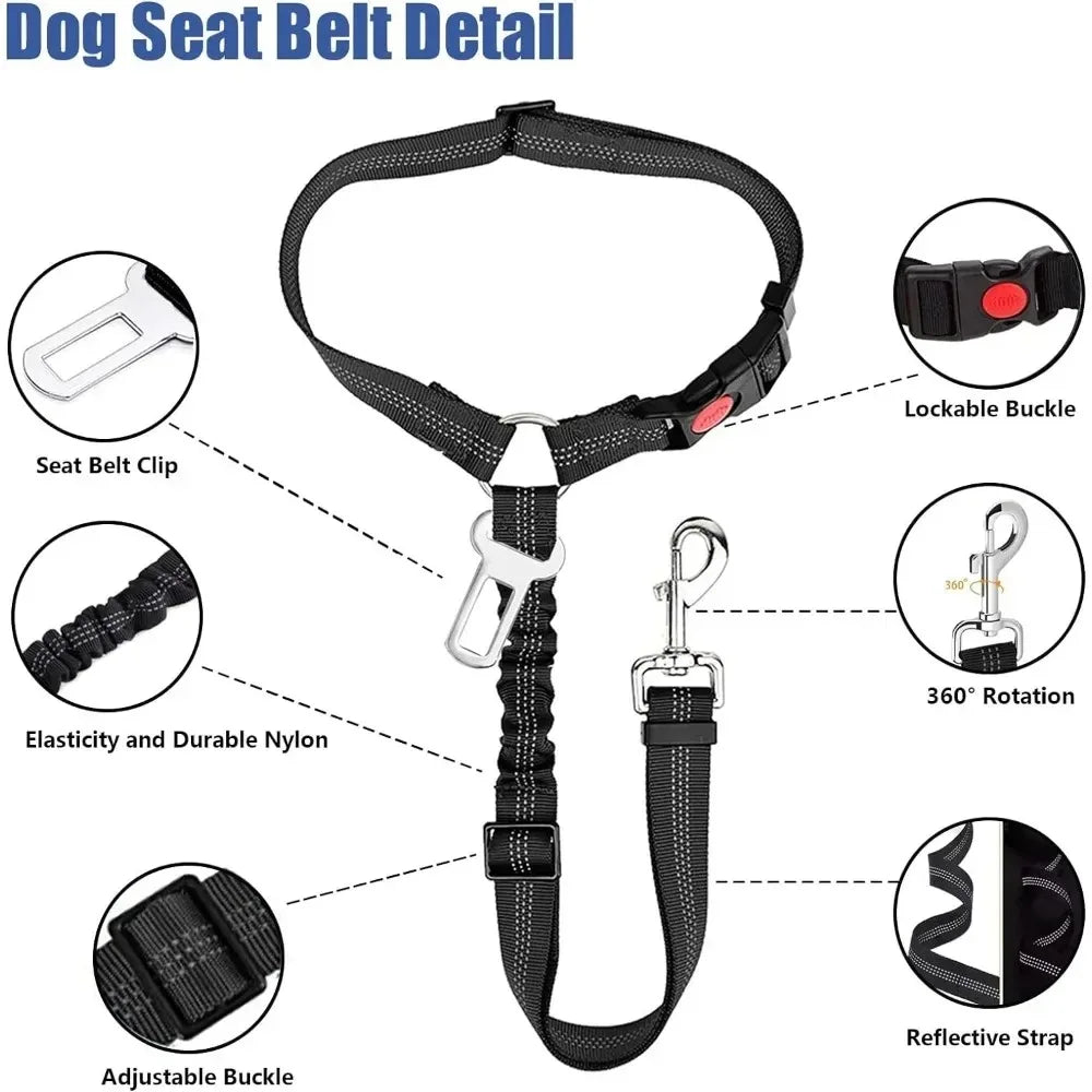 2-in-1 Dog Car Seatbelt Adjustable Reflective