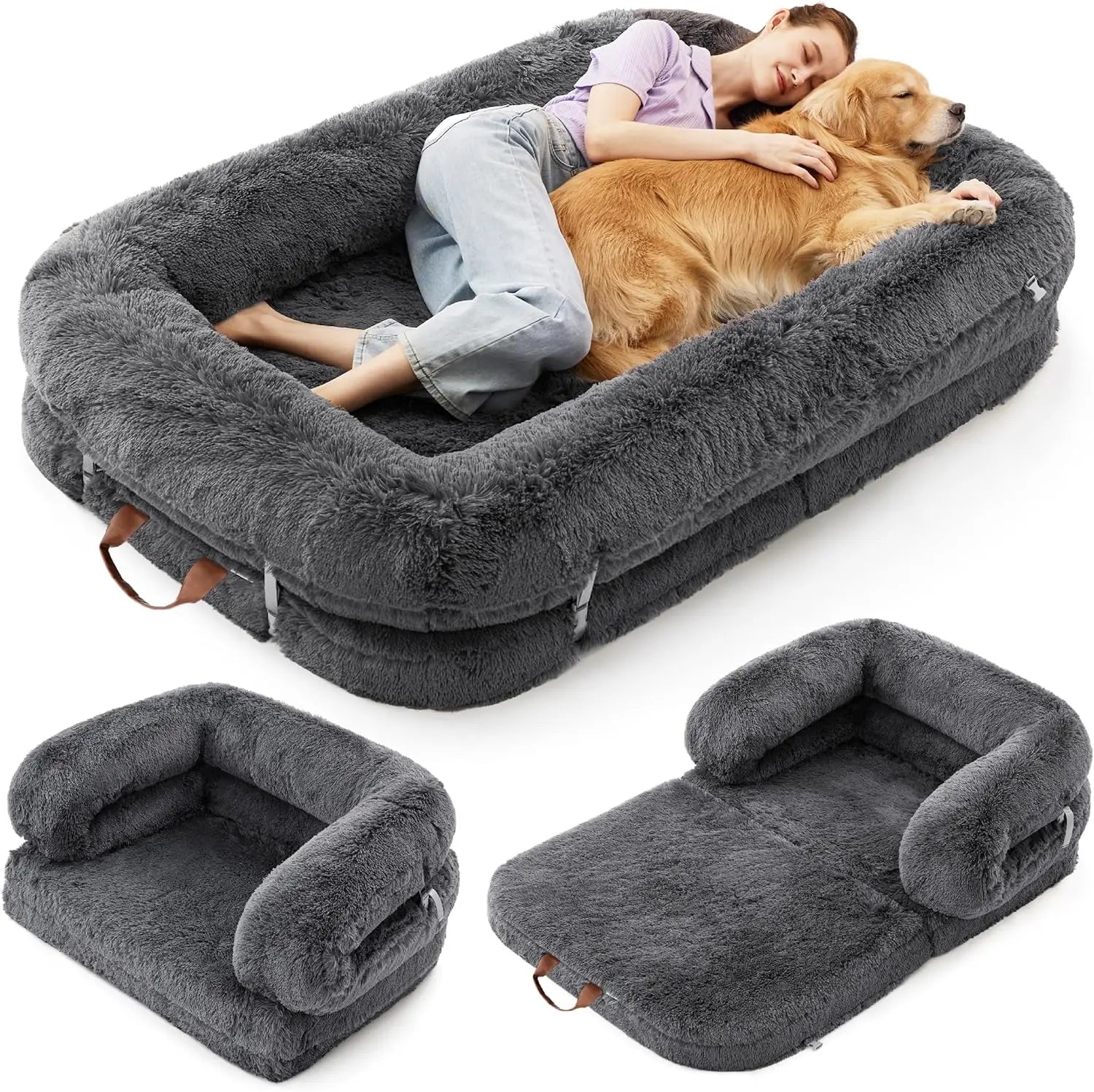 3-in-1 Orthopedic Giant Bed with Waterproof Liner, Calming Faux Fur