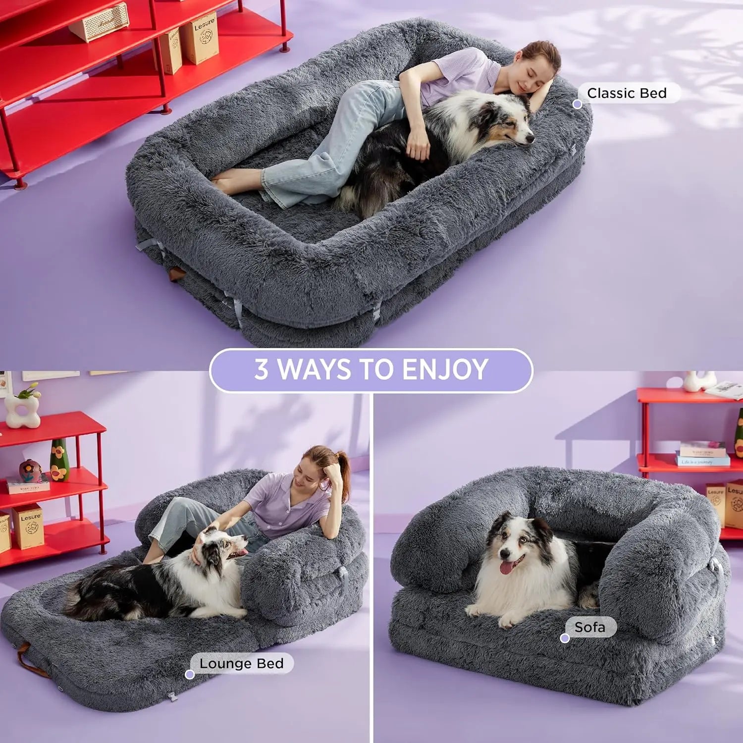 3-in-1 Orthopedic Giant Bed with Waterproof Liner, Calming Faux Fur