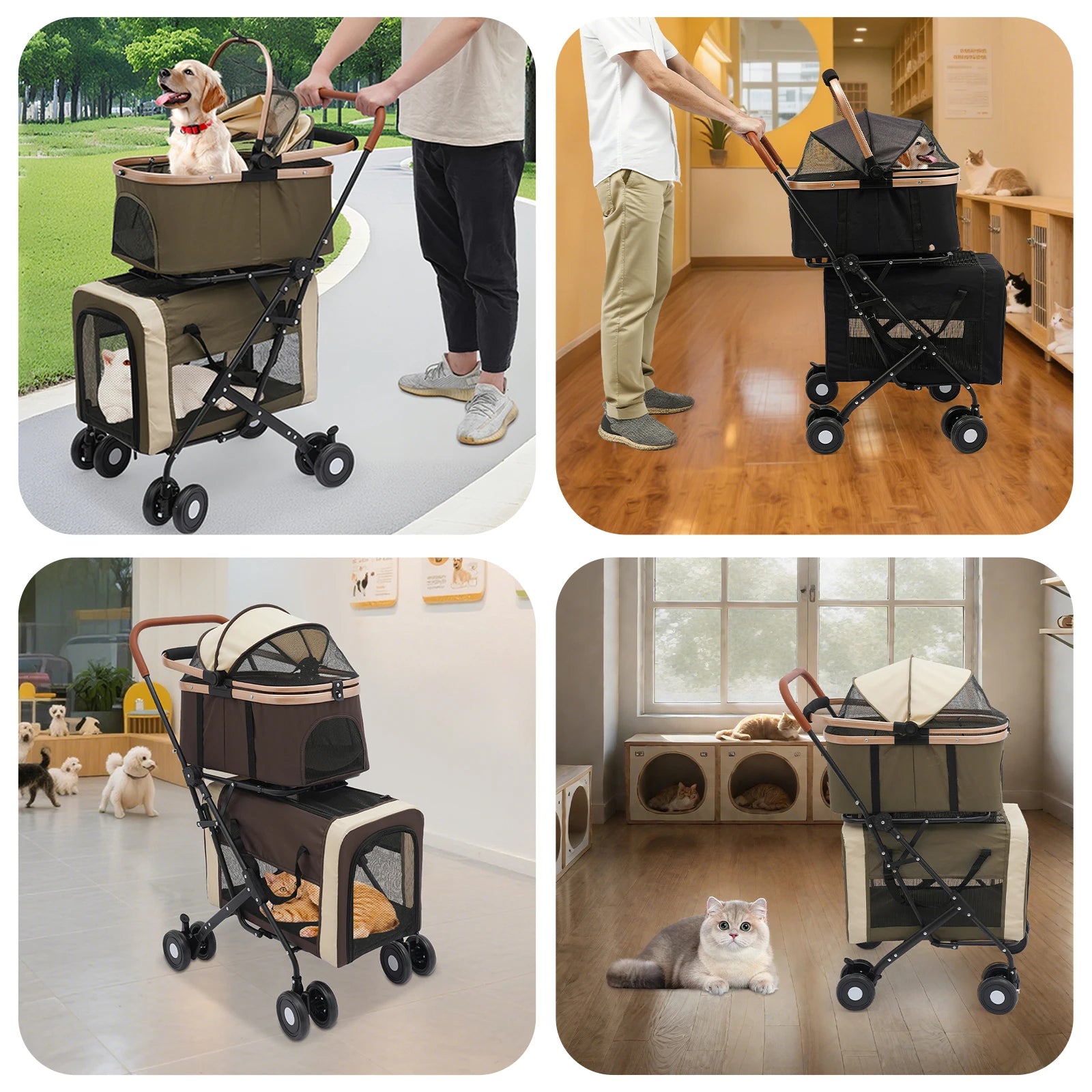 3-in-1 Multifunctional  Foldable Pet Stroller With 2 Pet Carriers
