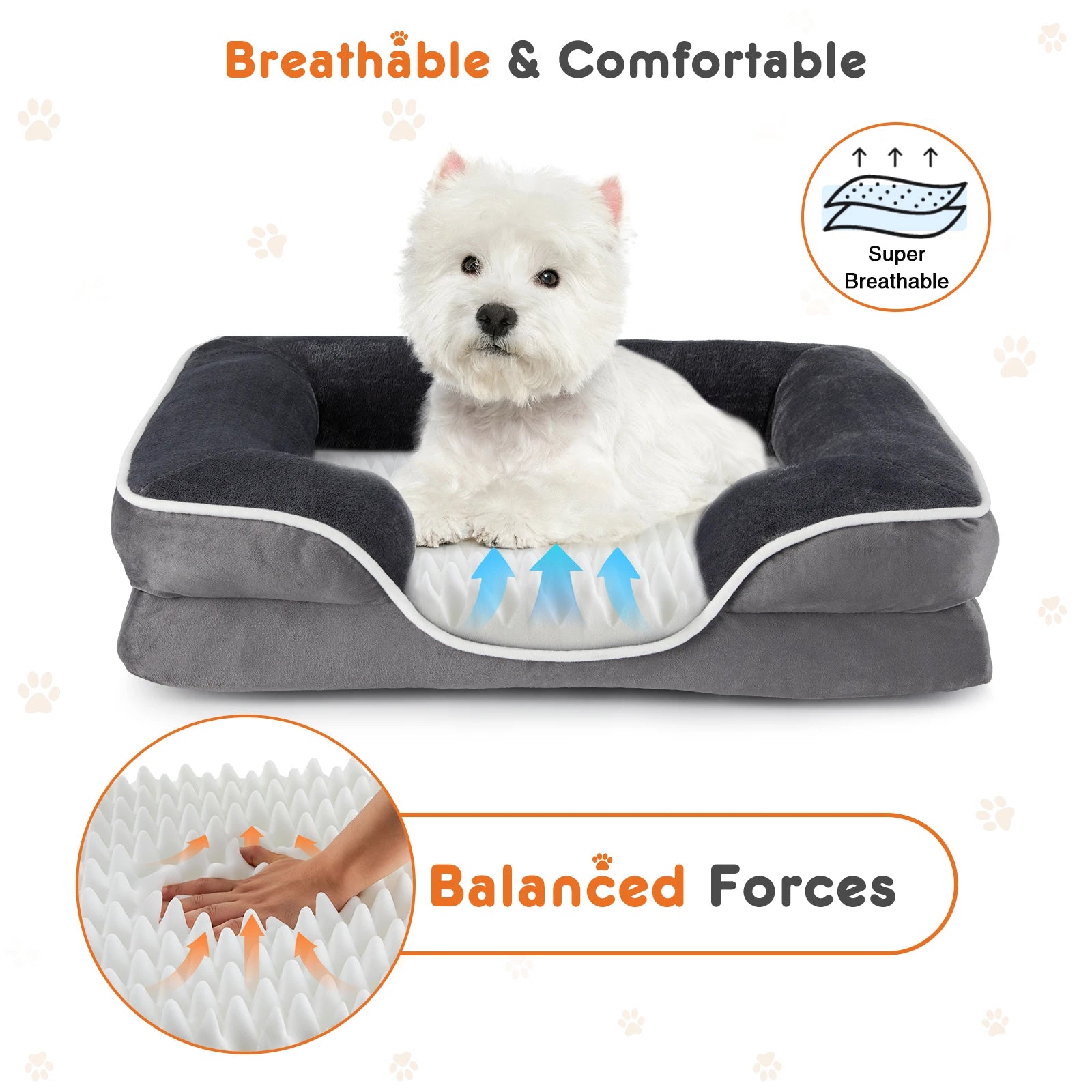 Orthopedic Dog Bed Memory Foam Pet Bed for Small Dogs & Cats with Washable Removable Cover Non-Slip Base Waterproof Liner