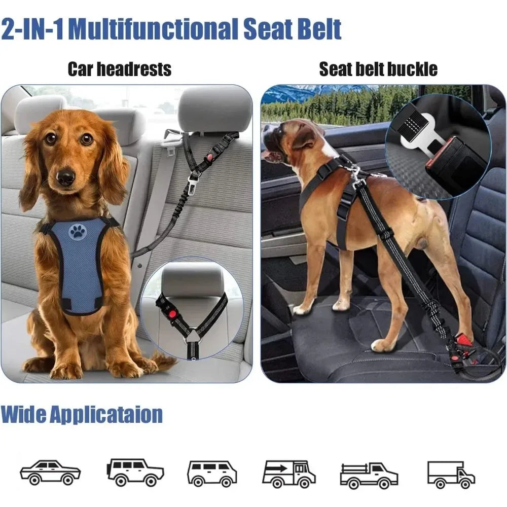 2-in-1 Dog Car Seatbelt Adjustable Reflective