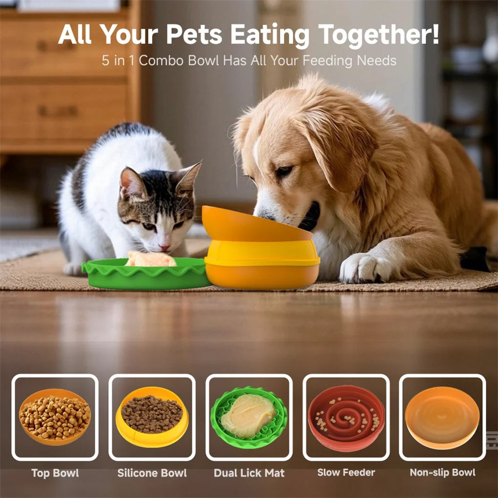 5-in-1 Burger Pet Bowls Set