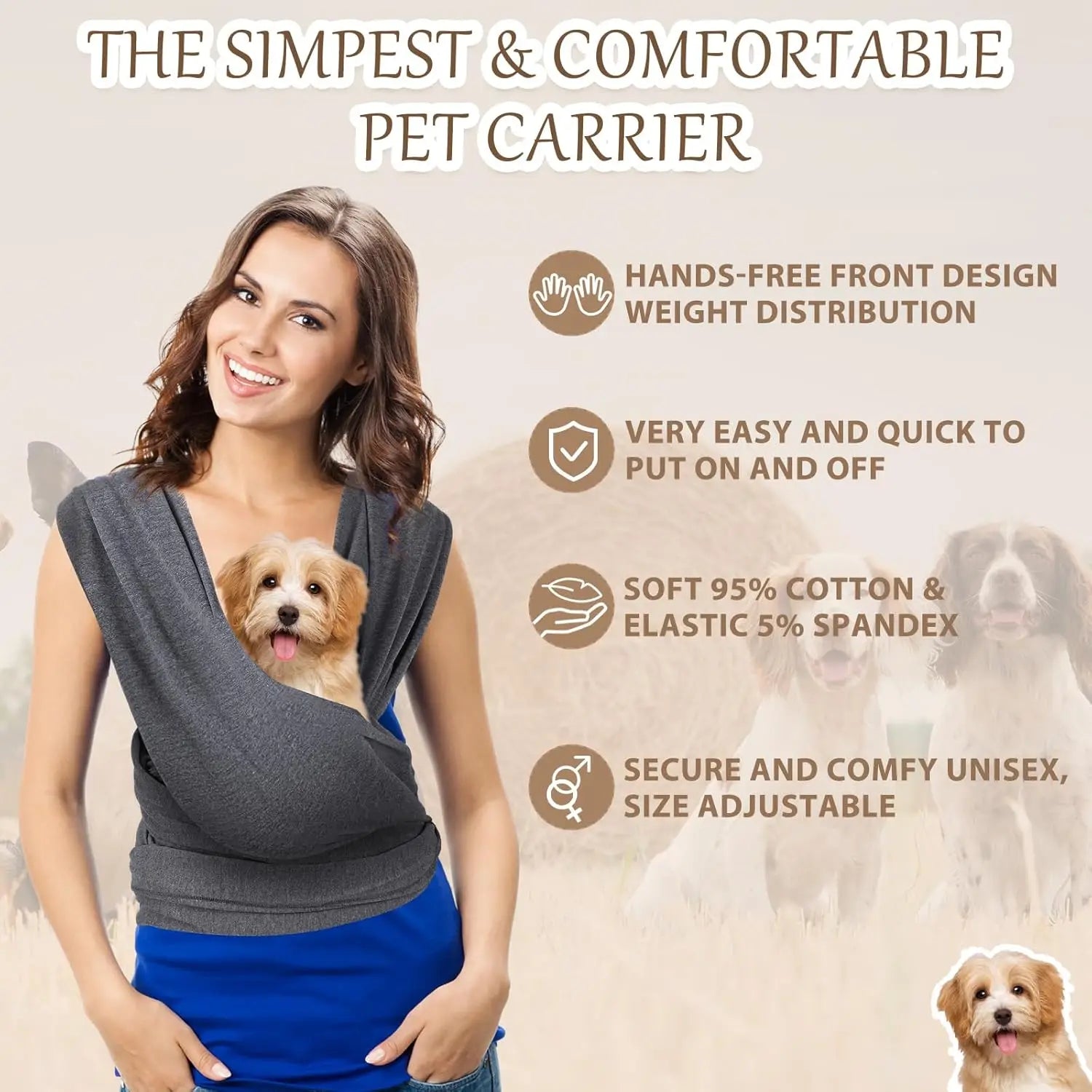 Adjustable Chest Wrap for Cats & Dogs, Soft Cotton