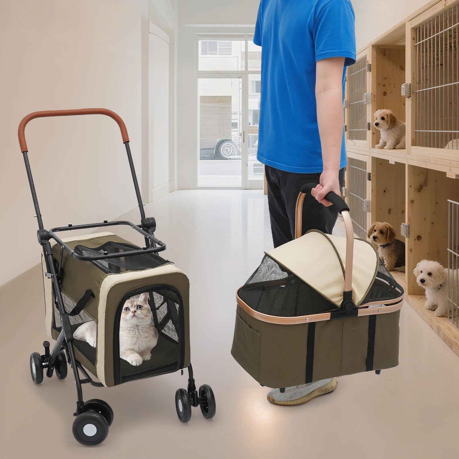 3-in-1 Multifunctional  Foldable Pet Stroller With 2 Pet Carriers