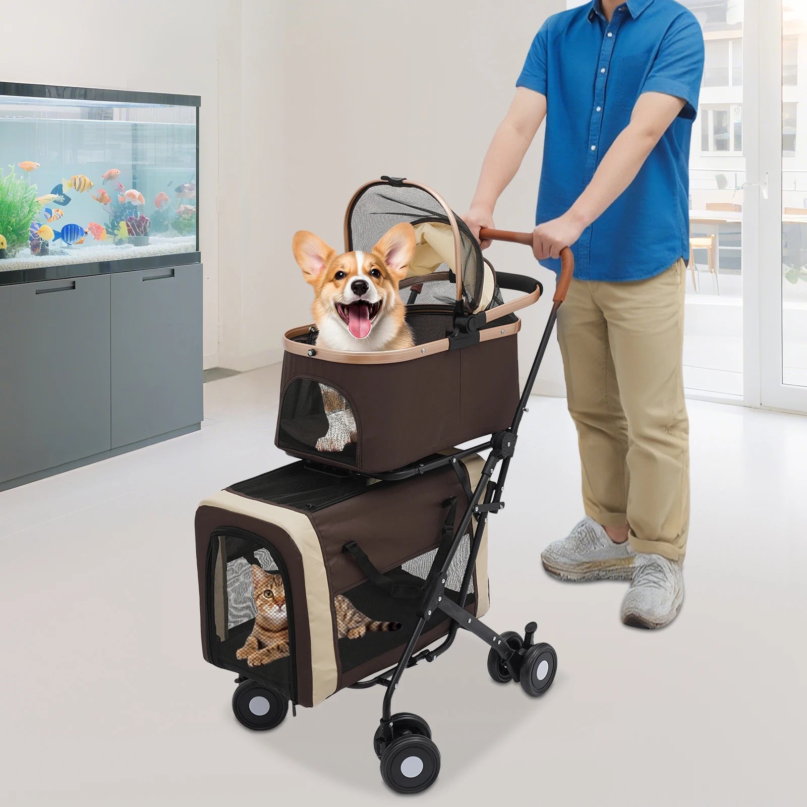 3-in-1 Multifunctional  Foldable Pet Stroller With 2 Pet Carriers