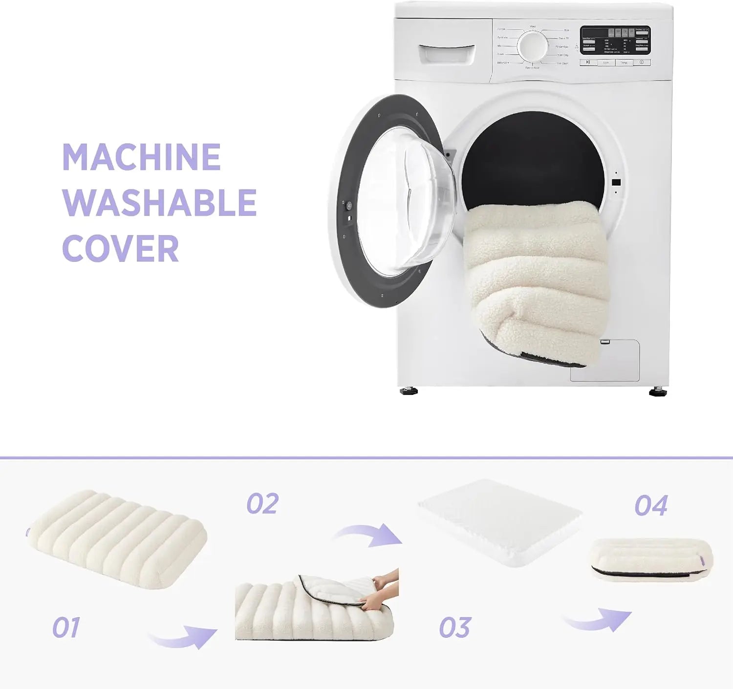 Cute Orthopedic Dog Bed Large, Waterproof Pet Mat with Removable Washable Cover, Thick Foam for Indoor Use (36x27, Cream)