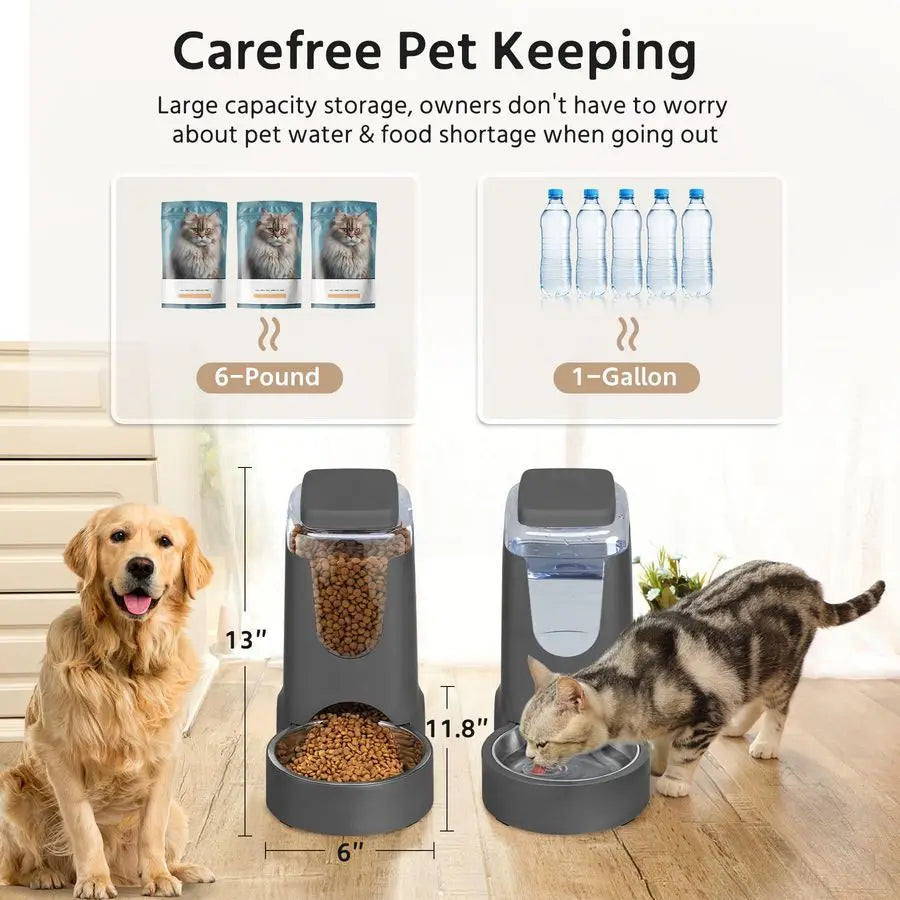 2 Pack Automatic Feeder and Stainless Steel Water Dispenser
